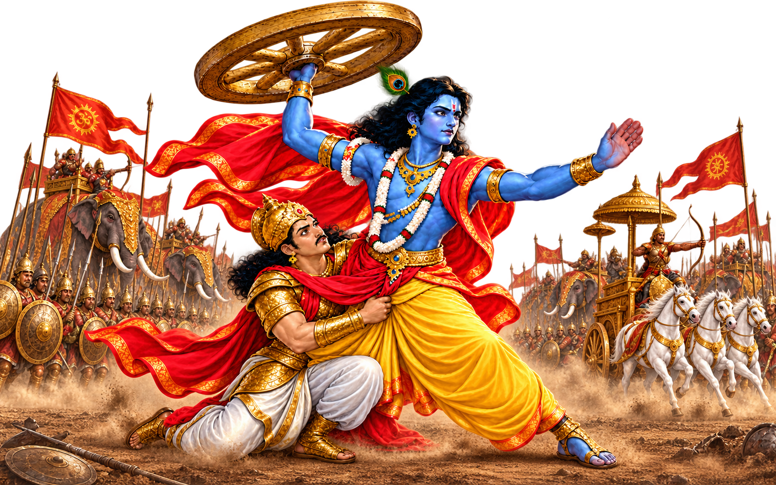 Shree Krishna and Arjuna on the battlefield